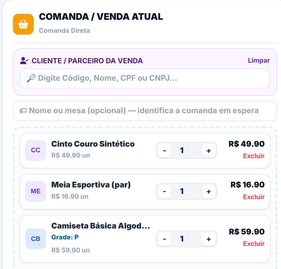 Tela de venda no caixa